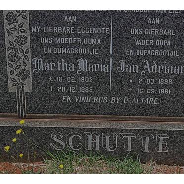 SCHUTTE Jan Adriaan 1898-1991 &amp; Martha Maria 1902-1988