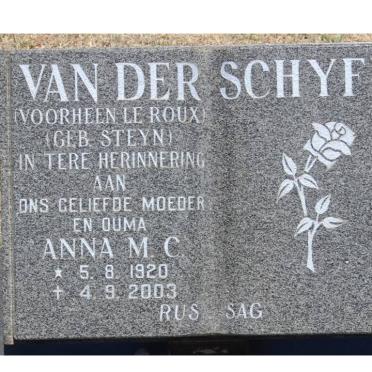 SCHYFF Anna M.C., van der voorheen LE ROUX nee STEYN 1920-2003