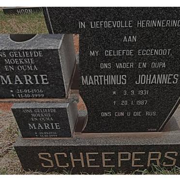 SCHEEPERS Marthinus Johannes 1931-1987 &amp; Marie 1936-1999