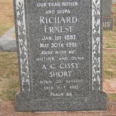 SHORT Richard Ernest 1887-1951 &amp; A.C. 1896-1982