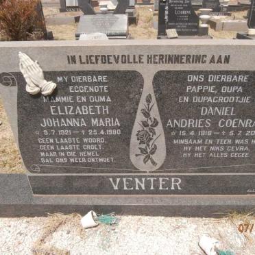 VENTER Daniel Andries Coenraad 1918-2000 &amp; Elizabeth Johanna Maria 1921-1980