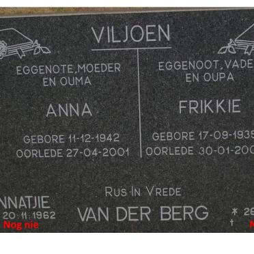 VILJOEN Frikkie 1935-2006 &amp; Anna 1942-2001