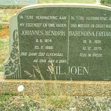 VILJOEN Johannes Hendrik 1874-1965 &amp; Barendina Fredrika 1891-1975