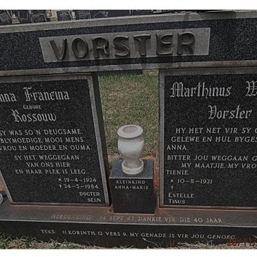 VORSTER Marthinus Wessels 1921- &amp; Anna Francina ROSSOUW 1924-1984
