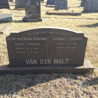 WALT Johannes Lodewyk, van der 1887-1951 &amp; Alida Barendina Hendrina V. HEERDEN 1891-195?