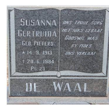 WAAL Susanna Gertruida, de nee  PIETERS 1913-1984
