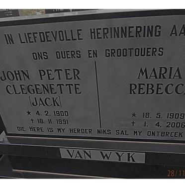 WYK John Peter Clegenette, van 1900-1991 &amp; Maria Rebecca 1909-2006