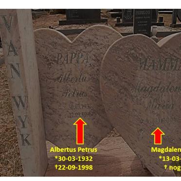 WYK Albertus Petrus, van 1932-1998 &amp; Magdalena Maria 1937-