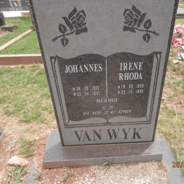 WYK Johannes, van 1922-1991 &amp; Irene Rhoda 1926-1999