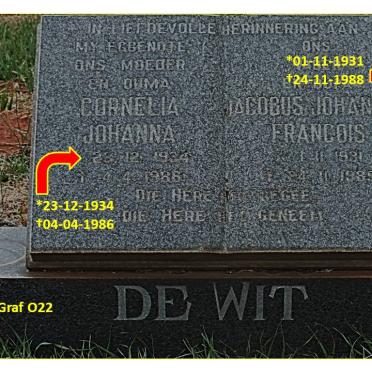 WIT Jacobus Johannes Francois, de 1931-1988 &amp; Cornelia Johanna 1934-1986