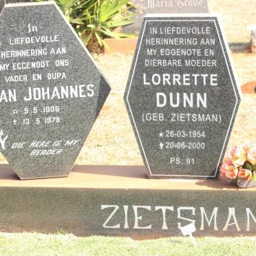 ZIETSMAN Jan Johannes 1906-1978 &amp; Louisa C.S. 1910-1995 :: DUNN Lorrette nee ZIETSMAN 1954-2000