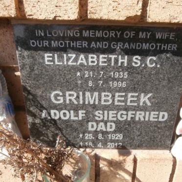 GRIMBEEK Adolf Siegfried 1929-2012 &amp; Elizabeth S.C. 1935-1996