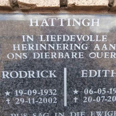 HATTINGH Rodrick 1932-2002 &amp; Edith 1937-2008