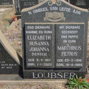 LOUBSER Marthinus Petrus 1916-1968 &amp; Elizabeth Susanna Johanna VENTER 1917-2002