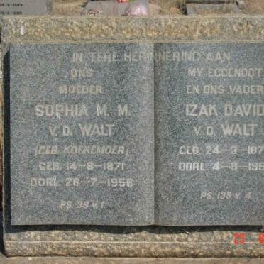 WALT Izak David, van der 1870-1950 &amp; Sophia M.M. KOEKEMOER 1871-1956