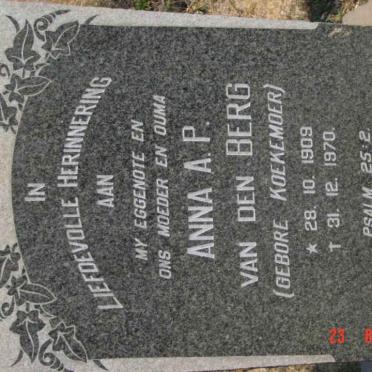 BERG Anna A.P., van den nee KOEKEMOER 1909-1970