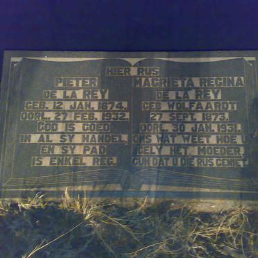 REY Pieter, de la 1874-1932 &amp; Magrieta Regina WOLFAARDT 1873-1931