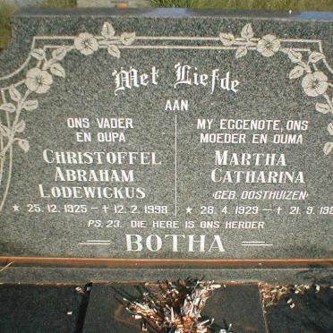 BOTHA Christoffel Abraham Lodewickus 1925-1998 &amp; Martha Catharina OOSTHUIZEN 1929-1981