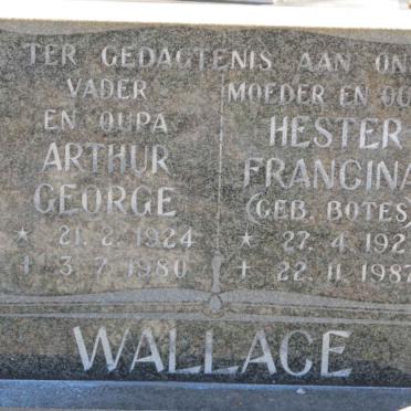 WALLACE Arthur George 1924-1980 &amp; Hester Francina BOTES 1922-1987