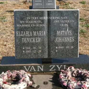 ZYL Mathys Johannes, van 1940- &amp; Elzabia Maria Denicker 1941-2003