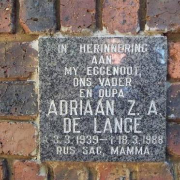 LANGE Adriaan Z.A., de 1939-1988