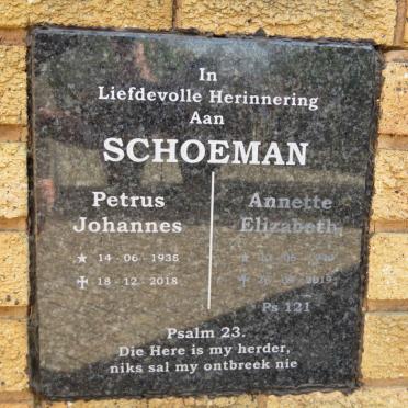 SCHOEMAN Petrus Johannes 1938-2018 &amp; Annette Elizabeth 1940-2019