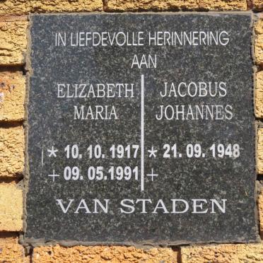 STADEN Jacobus Johannes, van 1948- &amp; Elizabeth Maria 1917-1991