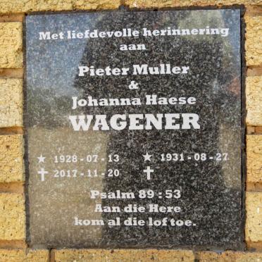 WAGENER Pieter Muller 1928-2017 &amp; Johanna Haese 1931-