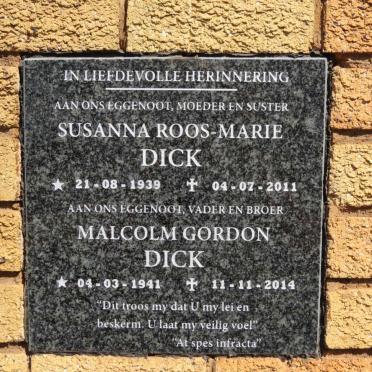 DICK Malcolm Gordon 1941-2014 &amp; Susanna Roos-Marie 1939-2011
