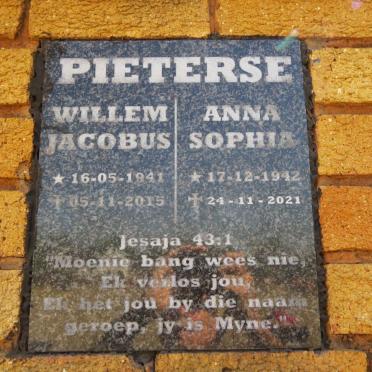 PIETERSE Willem Jacobus 1941-2015 &amp; Anna Sophia 1942-2021