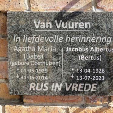 VUUREN Jacobus Albertus, van 1926-2023 &amp; Agatha Maria OOSTHUIZEN 1929-2014