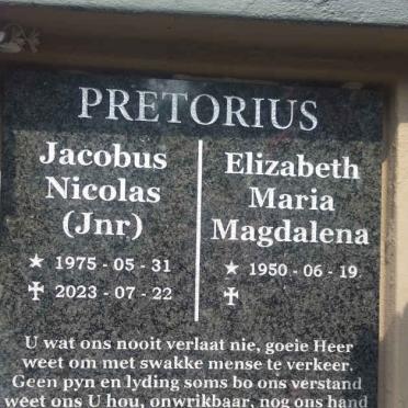 PRETORIUS Jacobus Nicolas 1975-2023 & Elizabeth Maria Magdalena 1950- 