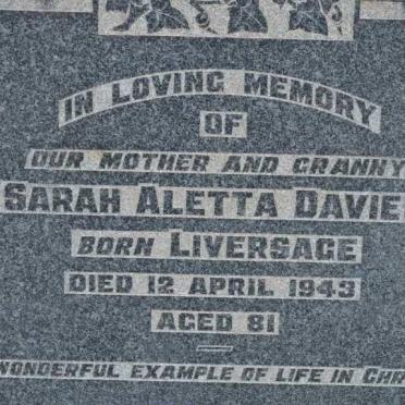 DAVIES Sarah Aletta nee LIVERSAGE -1943