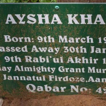 KHAN Aysha 1939-2015
