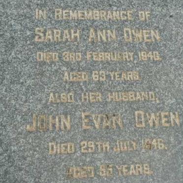 OWEN John Evan -1946 &amp; Sarah Ann -1946