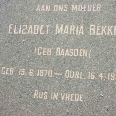 BEKKER Elizabet Maria geb. BAASDEN 1870-1958