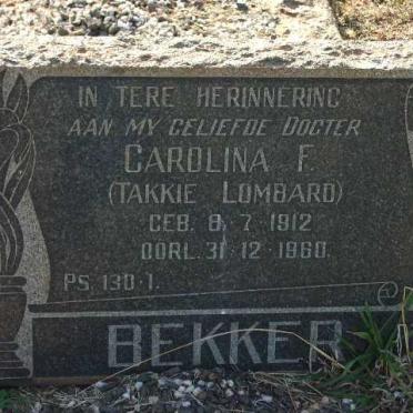 BEKKER Carolina F. geb LOMBARD 1912-1960