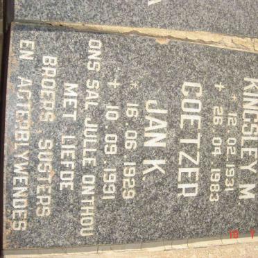 COETZER Jan K. 1929-1991 &amp; Kingsley M. 1931-1983