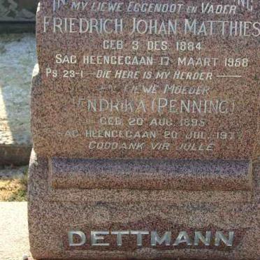 DETTMANN Frederich Johan Matthies 1884-1968 &amp; Hendrika PENNING 1895-1977