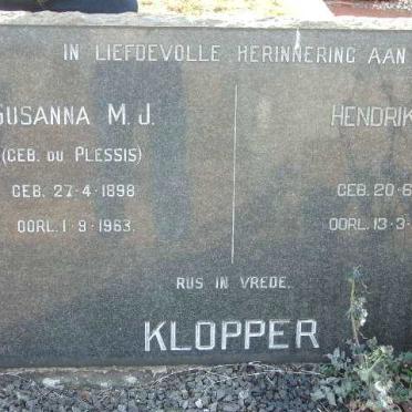KLOPPER Hendrik B.L. 1891-1968 &amp; Susanna M.J.  DU PLESSIS 1898-1963