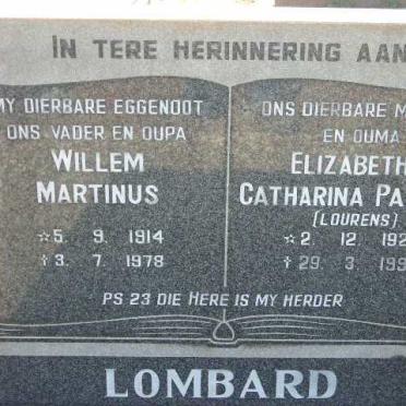 LOMBARD Willem Martinus 1914-1978 &amp; Elizabetha Catharina Paulina LOURENS 1924-1997