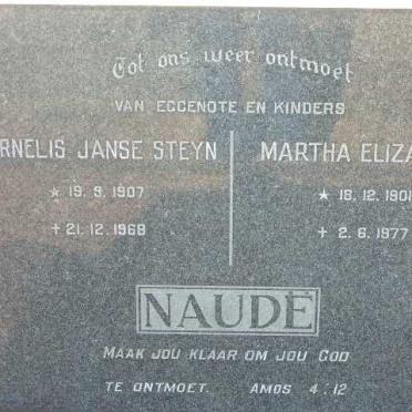 NAUDË Cornelius Janse Steyn 1907-1968 &amp; Martha Elizabeth 1901-1977