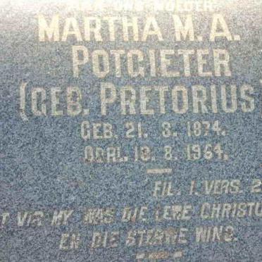 POTGIETER Martha M.A., nee PRETORIUS 1874-1964