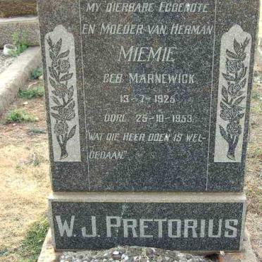 PRETORIUS W.J. nee MARNEWICK 1925-1953