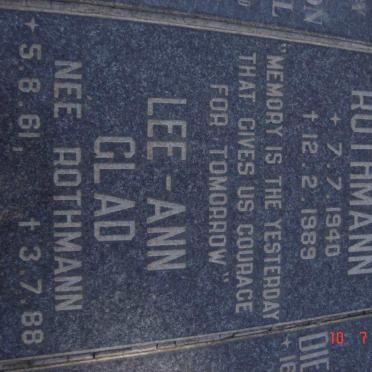 ROTHMANN Gilbert 1940-1989 :: GLAD Lee-Ann nee ROTHMANN 1961-1988