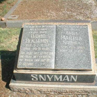 SNYMAN Dawid Benjamin 1891-193? &amp; Anna Martha Sophia