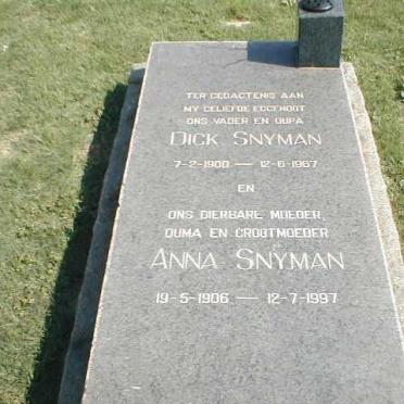 SNYMAN Dick 1900-1967 &amp; Anna 1906-1997