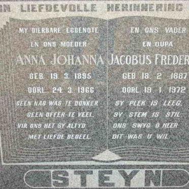 STEYN Jacobus Frederick 1887-1972 &amp; Anna Johanna 1895-1966