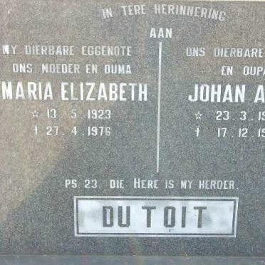 TOIT Johan Adam, du 1907-1976 &amp; Maria Elizabeth 1923-1976