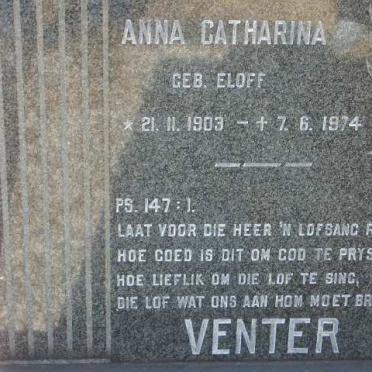 VENTER Anna Catharina geb. ELOFF 1903-1974